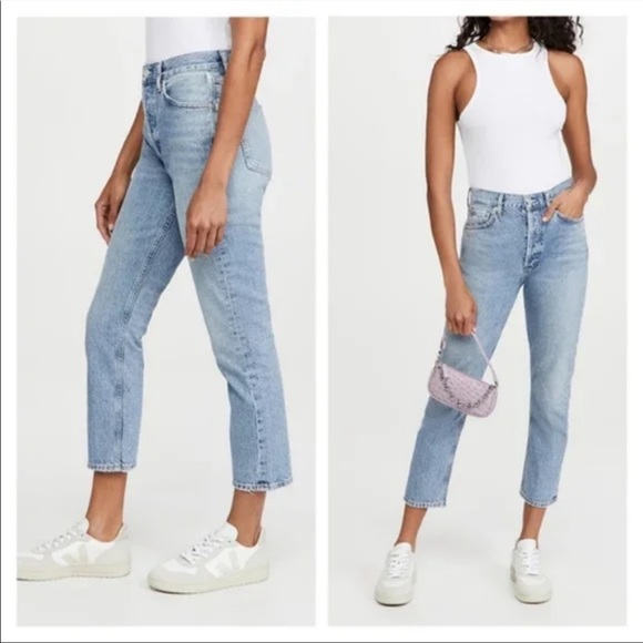 Agolde Riley High Rise Light Wash Crop Jeans Blur - Picture 2 of 11